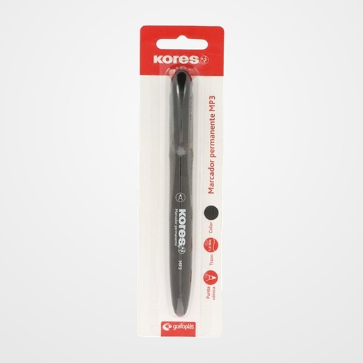 MARCADOR PERMANENTE KORES MP3 CONICO NEGRO BLISTER