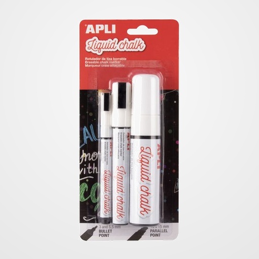 MARCADOR PIZARRA APLI CHALK CONICO PUNTA SURT.  BLANCO BLISTER de 3