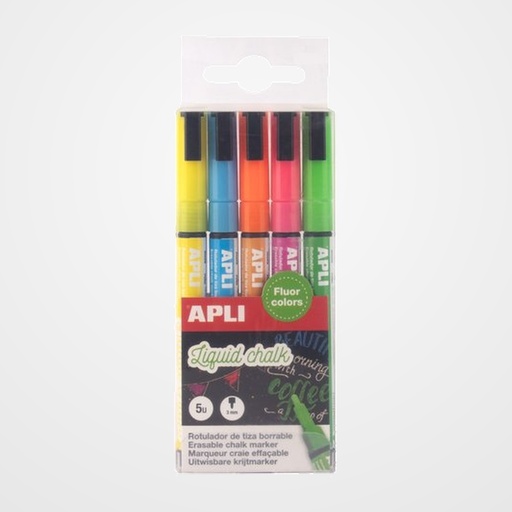 MARCADOR PIZARRA APLI CHALK CONICO 3 mm SURTIDO COLORES FLUOR BLISTER de 5