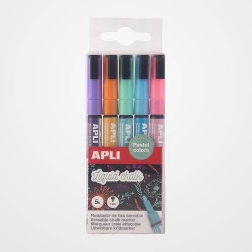 MARCADOR PIZARRA APLI CHALK CONICO 3 mm SURTIDO COLORES PASTEL BLISTER de 5