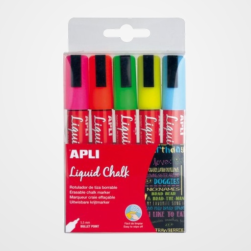 MARCADOR PIZARRA APLI CHALK CONICO 5.5 mm SURTIDO BLISTER de 5