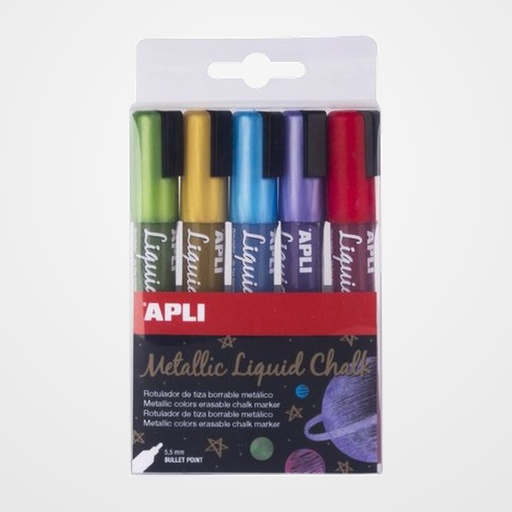MARCADOR PIZARRA APLI CHALK CONICO 5.5 mm SURTIDO METALIZADO BLISTER de 5
