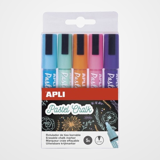 MARCADOR PIZARRA APLI CHALK CONICO 5.5 mm SURTIDO PASTEL BLISTER de 5