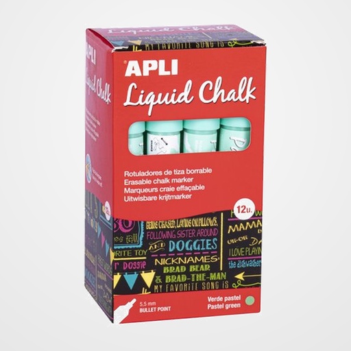 MARCADOR PIZARRA APLI CHALK CONICO 5.5 mm VERDE PASTEL CAJA de 12