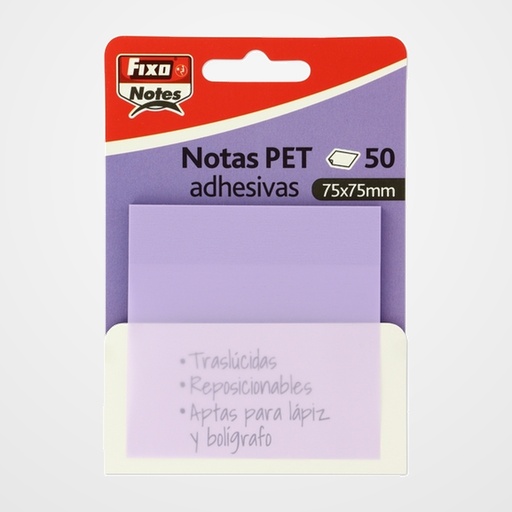 NOTAS ADHESIVAS FIXO NOTES TRASLUCIDAS 50h 75x75 LAVANDA PASTEL