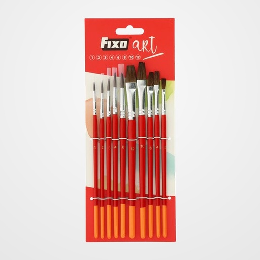 PINCEL FIXOART pelo SINTETICO REDONDO Y PLANO SET de 10 (Nº 1-2-3-4-8-12-10-6-4-2)