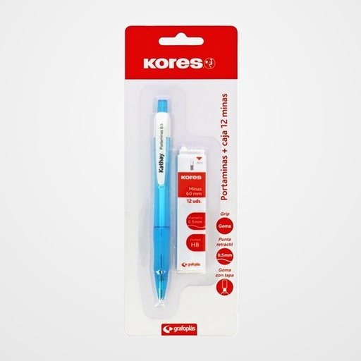 PORTAMINAS KORES P2 0,5 mm BLISTER y CAJA de MINAS