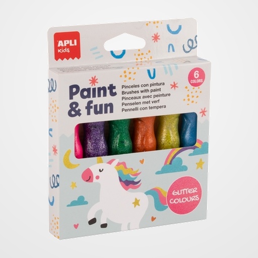 TEMPERA APLI en TUBO CON PINCEL 13ml. COLORES CON PURPURINA ESTUCHE de 6