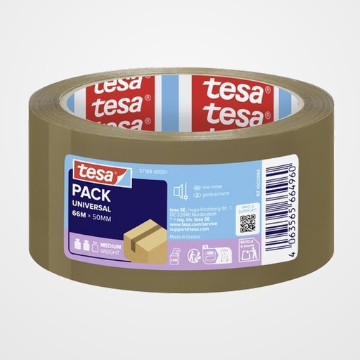 CINTA de EMBALAJE TESA PP rollo 66x50 TESAPACK SILENCIOSO APLIC. UNIVERSALES MARRON