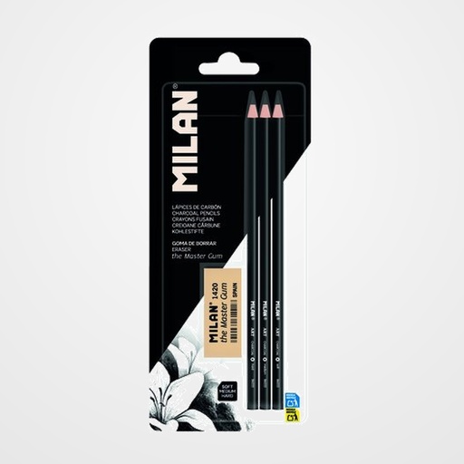 LAPICES de CARBONCILLO MILAN ART BLISTER de 3 con 1 GOMA THE MASTER GUM