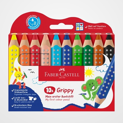 LAPICES de COLORES FABER-CASTELL GRIPPY XXL  3 en 1 ESTUCHE de 10