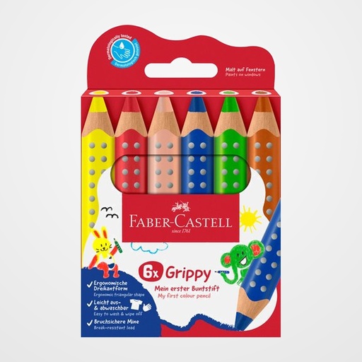 LAPICES de COLORES FABER-CASTELL GRIPPY XXL  3 en 1 ESTUCHE de 6
