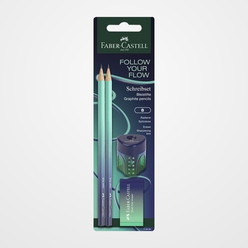 LAPIZ de GRAFITO FABER-CASTELL - B FLOW BUZZING BLUE SET BLISTER de 2 + GOMA + AFILA