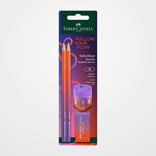 LAPIZ de GRAFITO FABER-CASTELL - B FLOW PUNCHY MELON SET BLISTER de 2 + GOMA + AFILA