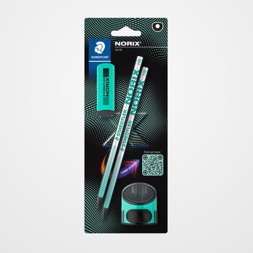 LAPIZ de GRAFITO STAEDTLER 181 NORIX - HB BLISTER de 2 + AFILA Y GOMA TURQUESA