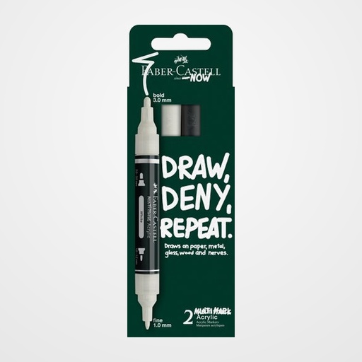 MARCADOR ACRYLIC FABER-CASTELL  MULTIMARK DOBLE PUNTA BLANCO Y NEGRO PACK de 2