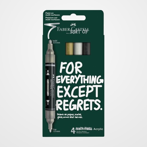 MARCADOR ACRYLIC FABER-CASTELL  MULTIMARK DOBLE PUNTA COLORES CLASICOS PACK de 4