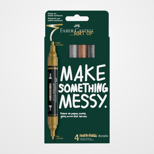 MARCADOR ACRYLIC FABER-CASTELL  MULTIMARK DOBLE PUNTA COLORES METALICOS PACK de 4