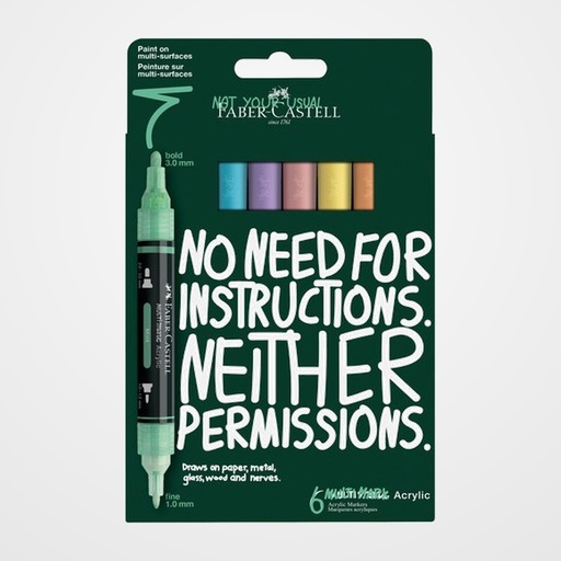 MARCADOR ACRYLIC FABER-CASTELL  MULTIMARK DOBLE PUNTA COLORES PASTEL PACK de 6