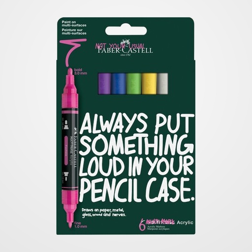 MARCADOR ACRYLIC FABER-CASTELL  MULTIMARK DOBLE PUNTA COLORES VIBRANTES PACK de 6