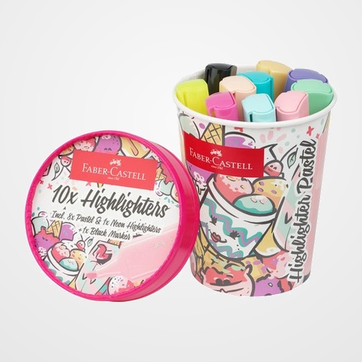 MARCADOR FLUOR FABER-CASTELL TEXTLINER 46  VASO DE HELADO  PASTEL PACK de 10