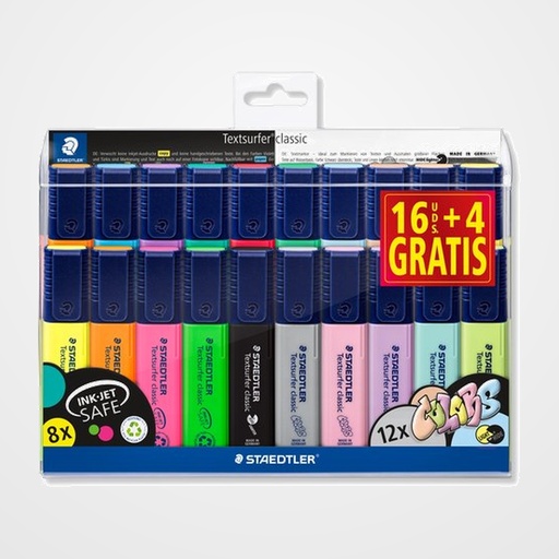 MARCADOR FLUOR STAEDTLER 364 TEXTSURFER CLASSIC  ESTUCHE SURTIDO de 20 (16+4)