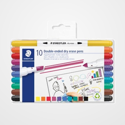 MARCADOR PIZARRA STAEDTLER 3010 LUMOCOLOR DOBLE PUNTA SURTIDO ESTUCHE de 10