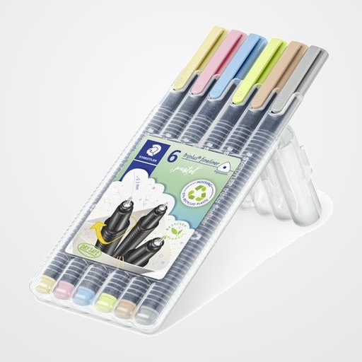 ROTULADOR FIBRA STAEDTLER 334 TRIPLUS FINELINER COLOR PASTEL ESTUCHE de 6 (melocotón (430), rosa claro (21), lavanda (62), gris claro (82), azul cielo (305) y menta (505)