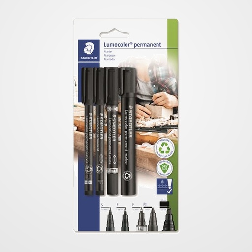 ROTULADOR PERMANENTE STAEDTLER LUMOCOLOR SURTIDO SET de 4 (1x 318-9, 1x 313-9, 1x 348-9, 1x 350-9)