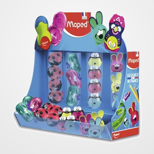 AFILALAPIZ MAPED SURTIDO EXPOSITOR de 272 24x 18113  SACAPUNTAS CROC CROC EASY 36x 62911  SACAPUNTAS VIVO MAXI 12x 18411  SACAPUNTAS CROC CROC TWIST 30x 534756 SACAPUNTAS I-GLOO 2 AGUJEROS. EXPOSITOR 30x 62511  SACAPUNTAS VIVO 65x 63511  SACAPUNTAS VIVO FANCY 75x 63011  SACAPUNTAS VIVO PASTEL