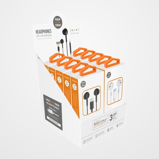 AURICULARES TECH-ONE-TECH EARTECH DE BOTON CON CONECTOR USB-C MICROFONO INTEGRADO SURTIDO EXPOSITOR DE 10 (5x negro + 5x blanco)