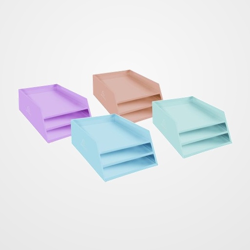 BANDEJA SOBREMESA EXACOMPTA AQUAREL CARTON FORRADO 3 NIVELES A4+ COLORES SURTIDOS (4 colores: coral, azul, verde y rosa)