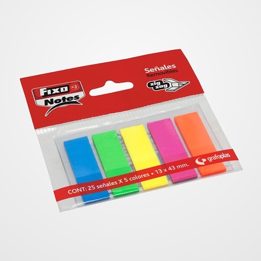 BANDERITAS ADHESIVAS FIXO NOTES 13x43 ZIG-ZAG COLORES NEON PACK de 5