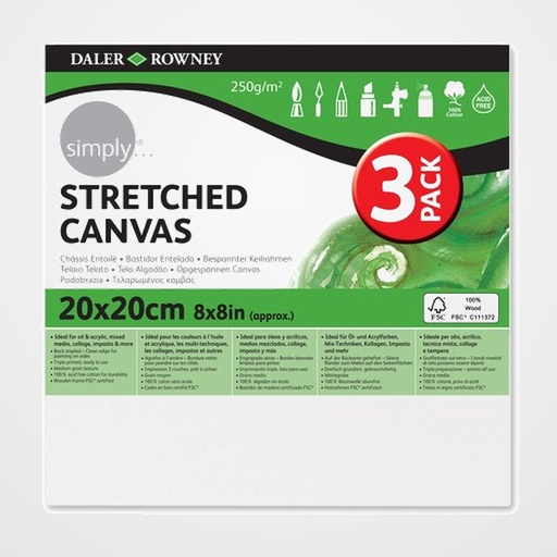 BASTIDOR LIENZO DALER ROWNEY ENTELADO 20x20 cm PACK DE 3