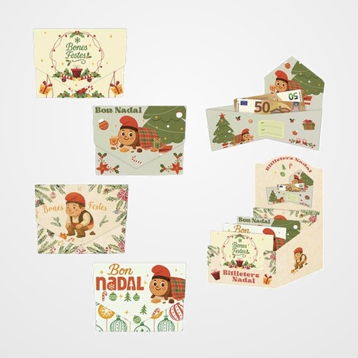 BILLETER DE FELICITACIO ARGUVAL CATALAN NADAL CLASSIC AMB TANCAMENT 110x85 ASSORTIMENT EXPOSITOR DE 48 (4 dissenys)