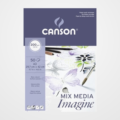 BLOC DE DIBUJO CANSON IMAGINE ENCOLADO GRANO FINO A3 200g 50h