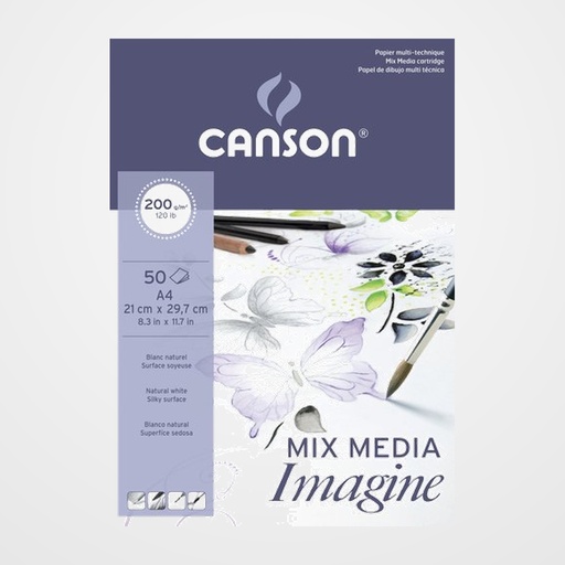 BLOC DE DIBUJO CANSON IMAGINE ENCOLADO GRANO FINO A4 200g 50h