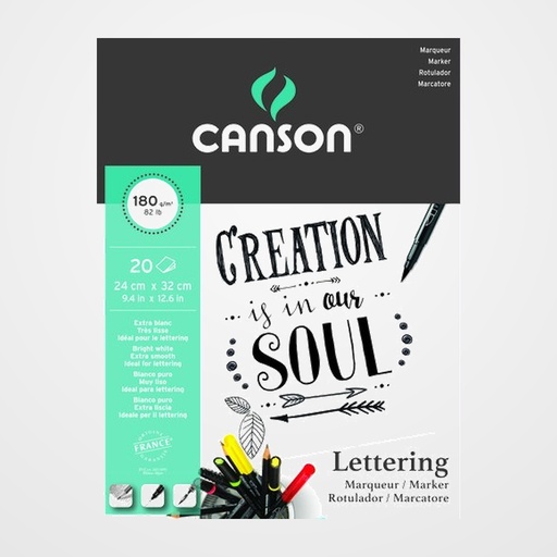 BLOC DE DIBUJO CANSON LETTERING MARKER SATIN ENCOLADO A4 180g 20h