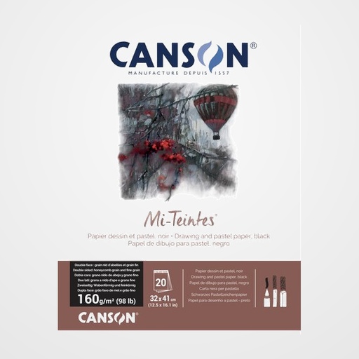 BLOC DE DIBUJO CANSON MI-TEINTES ENCOLADO NEGRO  320x410 mm 160g 20h