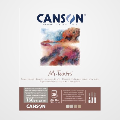BLOC DE DIBUJO CANSON MI-TEINTES ENCOLADO TONOS  GRISES 320x410 mm 160g 20h