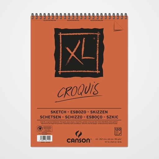 BLOC DE DIBUJO CANSON XL CROQUIS CON ESPIRAL LISO GRANO FINO A3 90g 120h