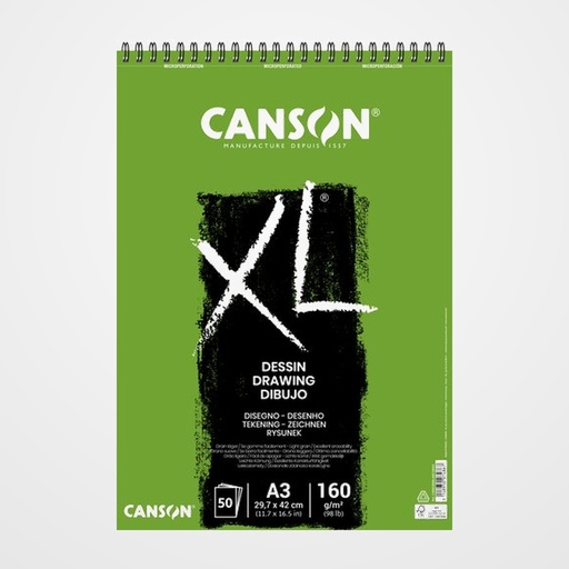 BLOC DE DIBUJO CANSON XL DESSING CON ESPIRAL GRANO FINO A3 160g 50h