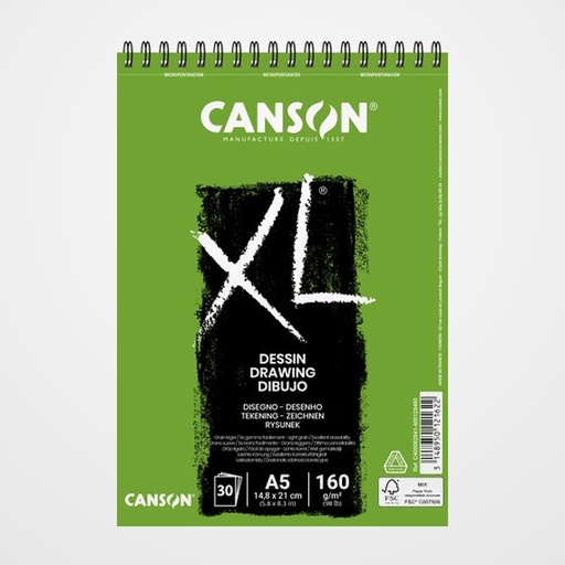 BLOC DE DIBUJO CANSON XL DESSING CON ESPIRAL GRANO FINO A5 160g 30h