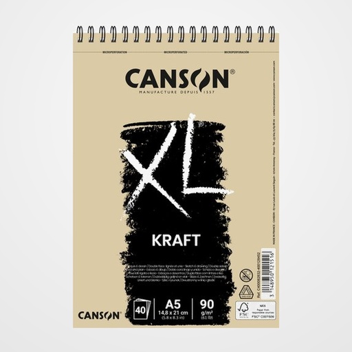 BLOC DE DIBUJO CANSON XL KRAFT CON ESPIRAL PAPEL VERJURADO A5 90g 40h