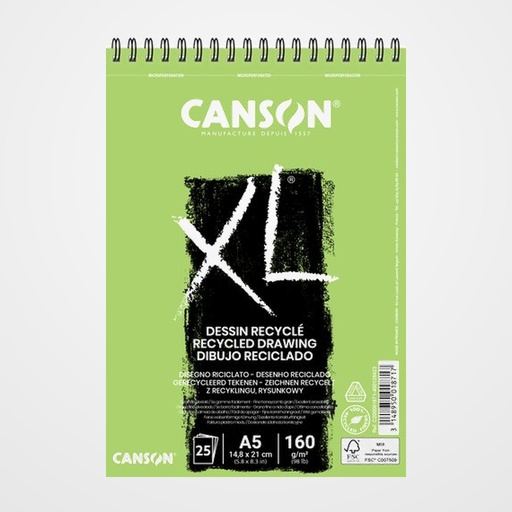 BLOC DE DIBUJO CANSON XL RECICLADO CON ESPIRAL GRANO FINO ALVEOLADO A5 160g 25h