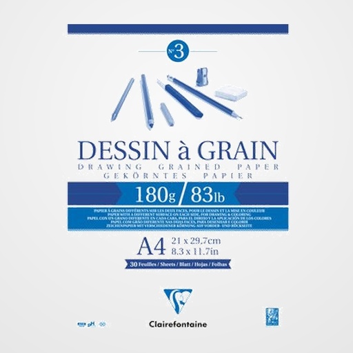 BLOC DE DIBUJO CLAIREFONTAINE DESSIN A GRAIN ENCOLADO BLANCO CON GRANO A4 180g 30h
