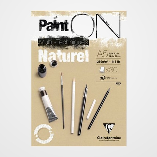 BLOC DE DIBUJO CLAIREFONTAINE PAINT ON MULTITECNICAS ENCOLADO NATURAL A5 250g 30h
