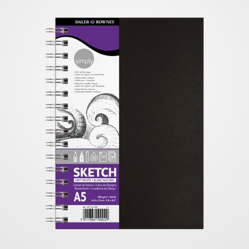 BLOC DE DIBUJO DALER ROWNEY CON ESPIRAL LISO A5 100g 54h