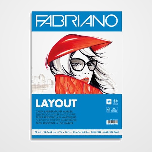 BLOC DE DIBUJO FABRIANO LAYOUT-MARKER ENCOLADO A3 75g 70h