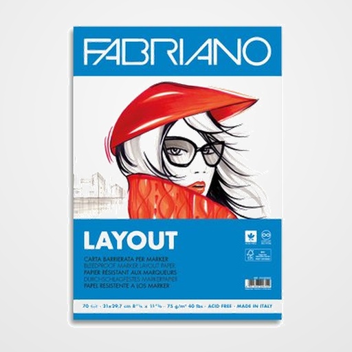 BLOC DE DIBUJO FABRIANO LAYOUT-MARKER ENCOLADO A4 75g 70h